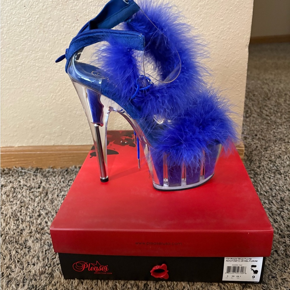 Pleaser Vibrant Blue Feathered Platforms